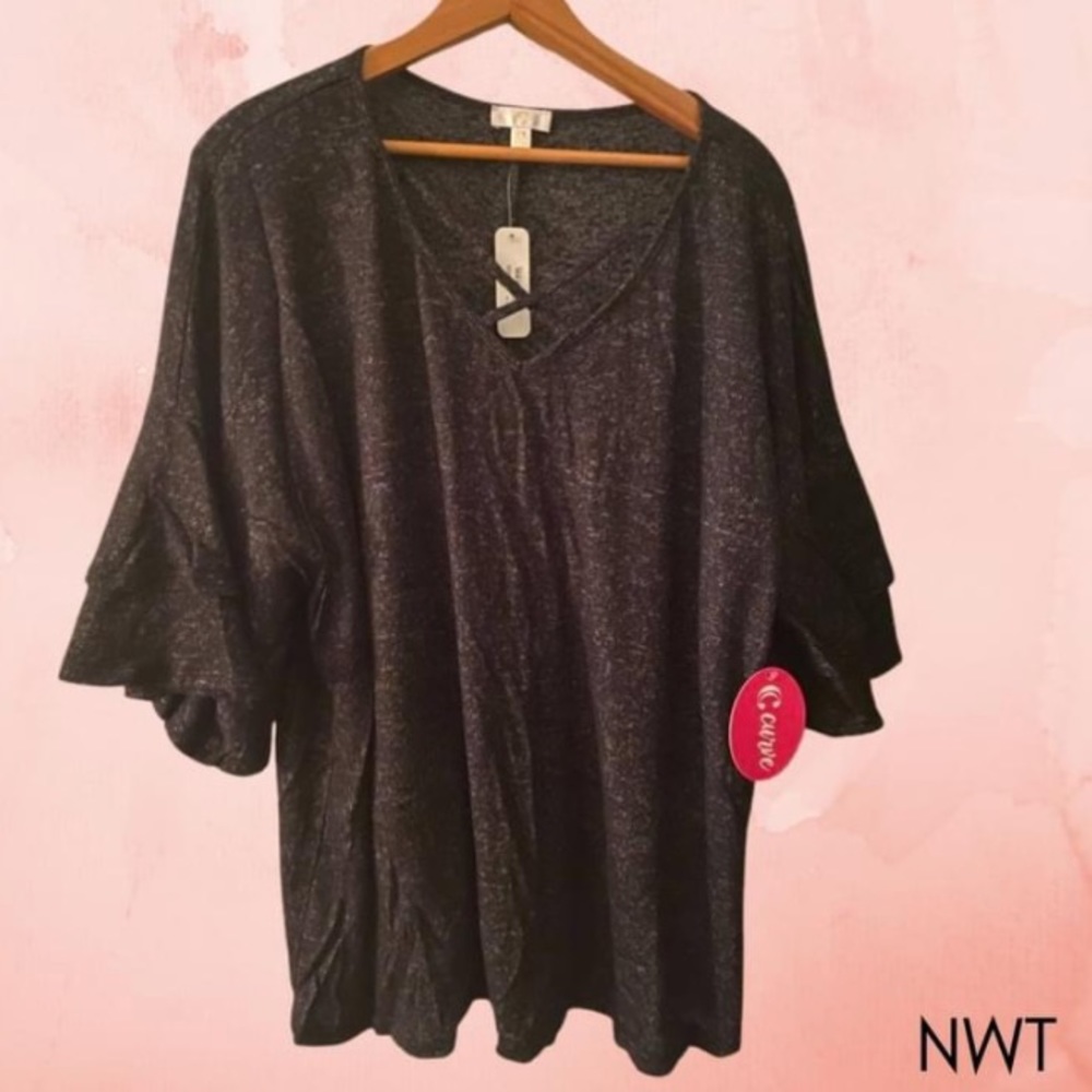 Super Soft Criss Cross Top With Ruffle Sleeve